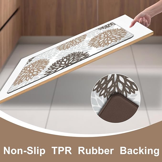 Cushioned Anti-Fatigue Kitchen Mats for Floor – Non-Slip Waterproof Memory Foam Runner, Extra Wide & Long, Comfortable Standing Mat for Kitchen, Sink, Office, Laundry, Brown Gray