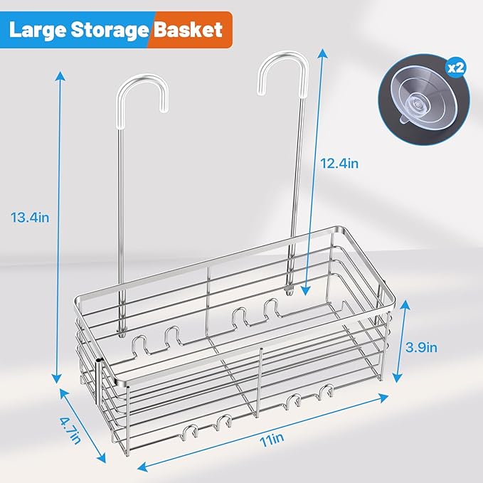 YUOROS Shower Caddy Hanging, Over the Door Shower Organizer Rack 304 Stainless Steel Rustproof Bathroom Storage Shampoo Holder Basket (Silver)