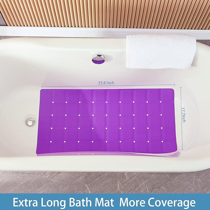 Webos Foldable Silicone Bathtub Mat: Jumbo Size Heavy Duty Safety Bath Mat for Tub Without Suction Cups Non Slip Bath & Shower Mat for Textured, Reglazed, Refinished Tub (Eggplant Purple,35.8 x 17.7)