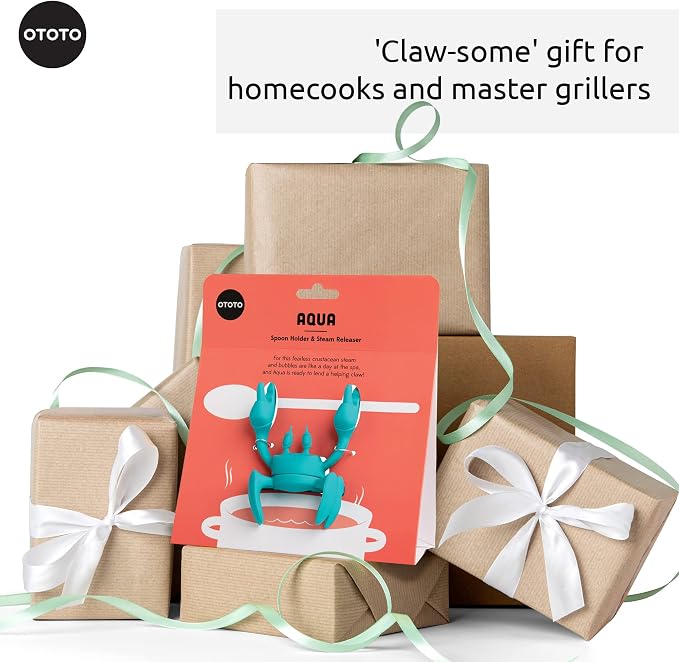 OTOTO Aqua the Crab Silicone Utensil Rest - Silicone Spoon Rest for Stove Top - BPA-Free, Heat-Resistant Kitchen and Grill Utensil Holder - Non-Slip Spoon Holder Stove Organizer and Steam Releaser