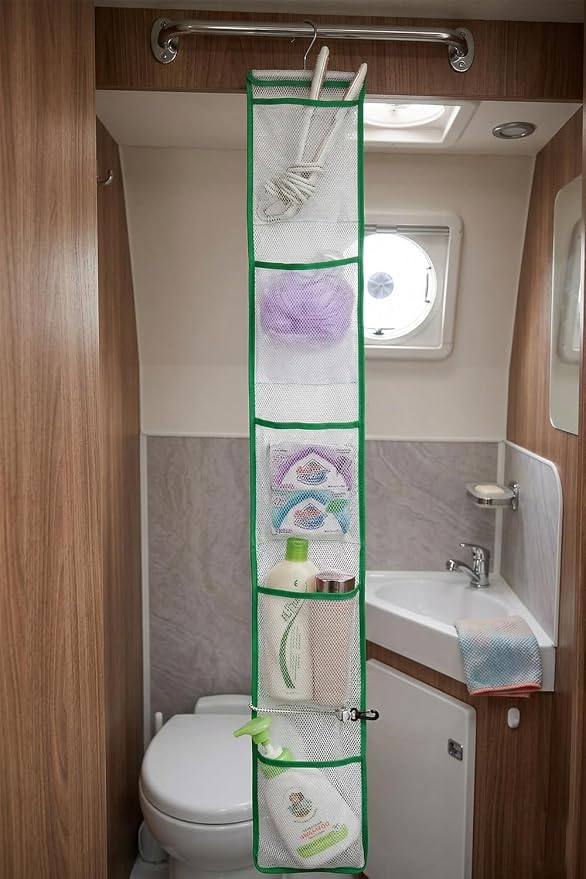 ALYER Narrow Mesh Fabric Shower Caddy Organizer with Hanger,Hanging Mesh Pockets for Shampoo, Conditioner, Soap and Body Wash (Green)