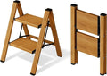 Mayi Plus 2 Step Ladder,Aluminum Folding Step Stool for Adults,Step Ladder with Wide Anti-Slip Pedal,330 lbs Capacity for Home,Office,Kitchen,Library(Woodgrain)