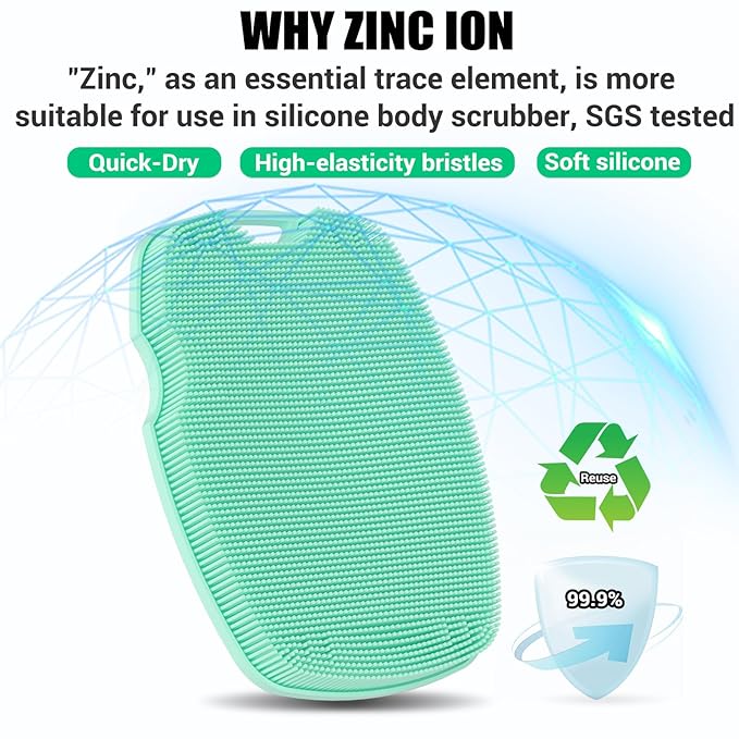 Canroom Silicone Body Scrubber - Anti Zinc Infused-Highly Elastic Bristles Exfoliating Body Scrubber for Shower Body,Cellulite Reduction,Blood Circulation - Green