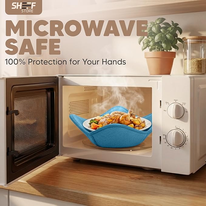 Sheff Microwave Bowl Cozy Holders Set of 4 - Durable and Reliable for Hot and Cold Plates and Dishes - Ideal Household Gift (Blue, 11 inch)