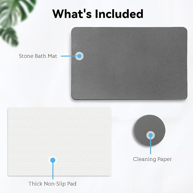 Stone Bath Mat, Dries Quickly, Non-Slip Diatomaceous Earth Bath Mats for Bathroom, Super Absorbent Stone Shower Mat, Easy to Clean, 23.5" x 15.5" Dark Gray