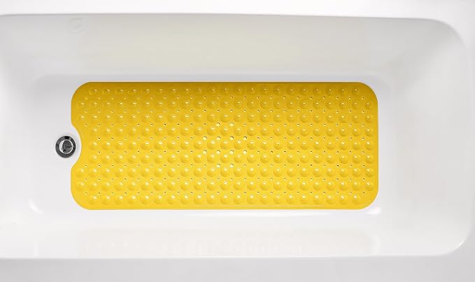 Extra-Long Non-Slip Bathtub & Shower Mat 39”x16” (Smooth/Non-Textured Tubs Only) Safe, Clean, Machine-Washable, Superior Grip&Drainage, Vinyl, Opaque Yellow