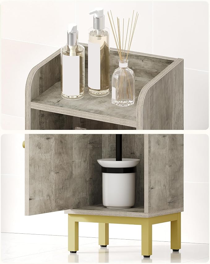 Hzuaneri Bathroom Storage Cabinet, Small Corner Floor Cabinet with Door and Shelves, Narrow Toilet Paper Holder, Bathroom Organizer with Adjustable Shelf, for Small Spaces, Rustic Greige BC38205GV1