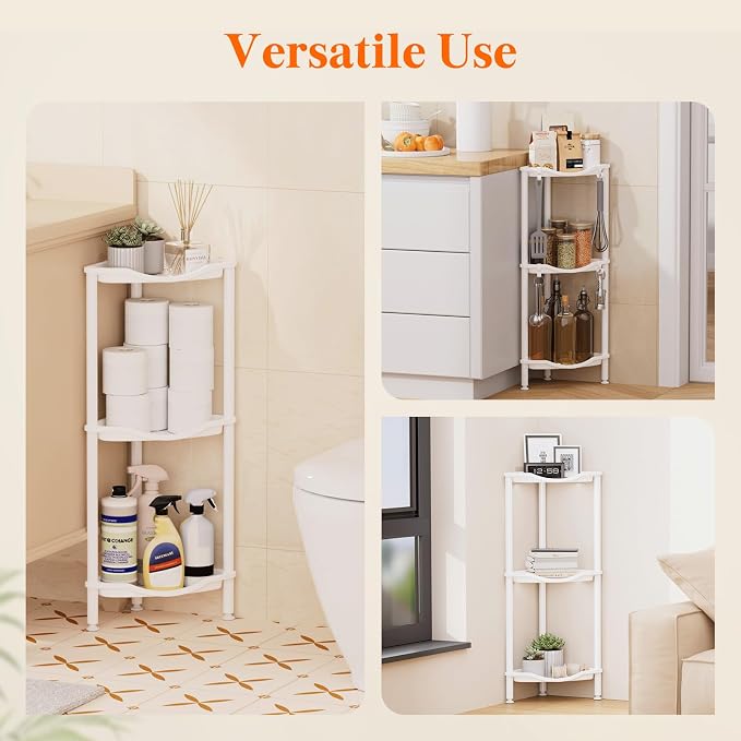 Lifewit Floor Standing Shower Caddy Corner, 3 Tier Plastic Shower Stand Rack with Adjustable Feet and Hooks, Rustproof Bathroom Shelf Organizer, White, 34 x 24 x 75 cm/13 x 9.5 x 29.5 inch