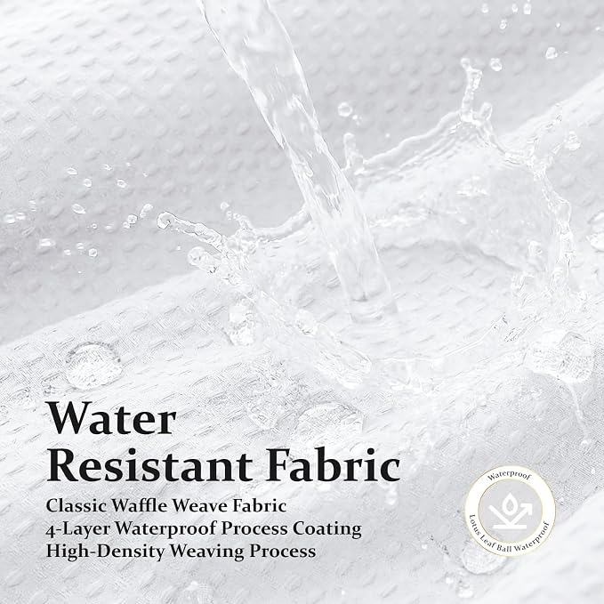Dynamene White Fabric Shower Curtain, Waffle Weave Heavy Duty Thick Fabric Shower Curtains for Bathroom, 256GSM Weighted Hotel Luxury Cloth Shower Curtain Set with 12 Plastic Hooks, 72Wx72H, White