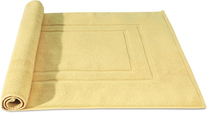 Feather & Stitch 2 Piece Towel Like Bath Mats (30x21 Inch) 100% Cotton Terry Bath Mats, Bathroom Shower Floor Mats [NOT A Bathroom Rug], Soft Absorbent Washable Mats - Yellow
