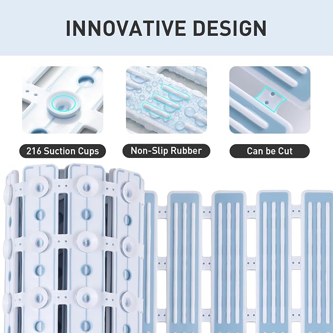 XIYUNTE Shower Mat Non Slip Bath Mat for Tub - 36 x 16 Inch Bathtub Mat Non Slip Shower Mats for Inside Shower, TPE Bath Mat with Suction Cups and Drain Holes, Easy to Cut, Blue