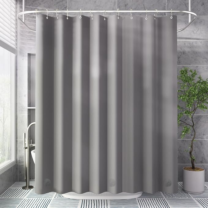 AmazerBath Shower Curtain Liner, 72x72 Grey Shower Liner, Cute Plastic Shower Curtain Liners, Lightweight PEVA Waterproof Gray Shower Curtains for Bathroom with Magnets and 12 Grommet Holes