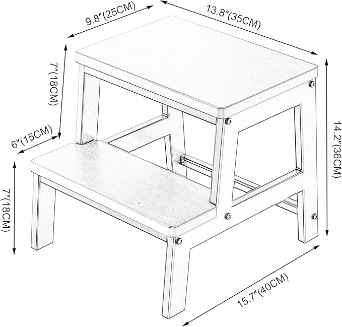 2 Step Wooden Step Stools for Adults Non-Slip, Sturdy Bed Steps for High Beds Easy Assembly, Portable Two Step Stool Holds Up to 500 Lb