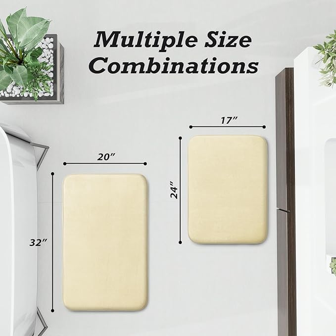 HUXMEYSON Bathroom Rugs Sets 2 Piece, Non-Slip & Quick Dry Bath Mat Set, Ultra Soft Velvet Bath Rugs for Bathroom, Toilet and Shower Floor, Cream Yellow