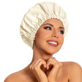 Reusable Shower Cap for Women, Large Waterproof Shower Bonnet with Elastic Band, Washable Bath Hair Cap for Long, Curly Hair, Braids, Daily Shower, Home Spa, Travel(Champagne)