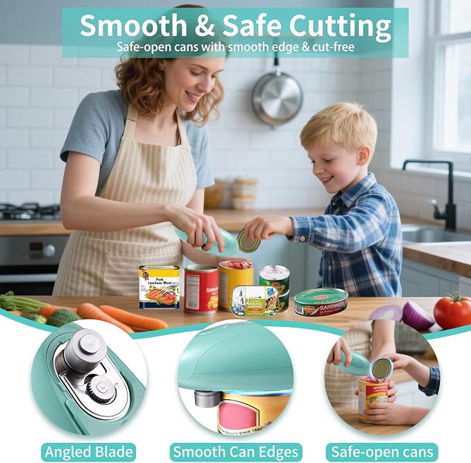 Can Opener Electric - Upgraded One-Touch Automatic, Smooth Edge, USB-C Rechargeable, Perfect for Seniors (Green)