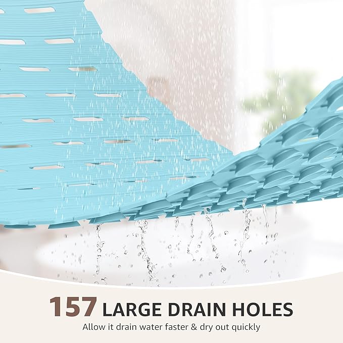 OTHWAY Shower Mat Non Slip, 36.6" x 16.9" Non Slip Soft Bath Mat for Tub, Shower Anti Slip Mat with Suction Cups, Easy to Cut Shower Floor Mat, Machine Washable Bathtub Mat, Light Blue