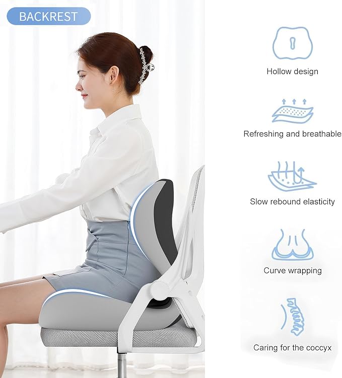 Seat Cushion for Long Sitting Office Worker, Memory Foam Chair Cushion for Car, Truck & Office Seat L-Shaped Ergonomic Design(Black Gray)