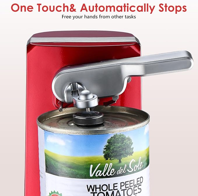 Davivy Can Opener Electric,Removable Stainless Steel Cutter and 3-in-1 Design with Sharpener and Bottle Opener (Red)