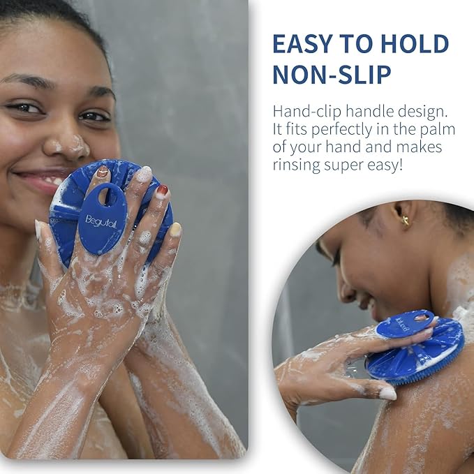 Silicone Body Scrubber 2 Pack, BEAUTAIL Shower Bath Scrubber, More Hygienic Than Traditional Loofah, Lather Nicely, Gentle Exfoliating Brush for Women Men Baby Sensitive Skin, Blue+Rose