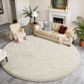 Ophanie Round Rugs 8Ft Ivory Circle Area Rug, Aesthetic Room Decor, Fluffy Fuzzy Bedroom Carpet, Plush Soft Shaggy Cream Living Room Rugs for Kids Home, Nursery