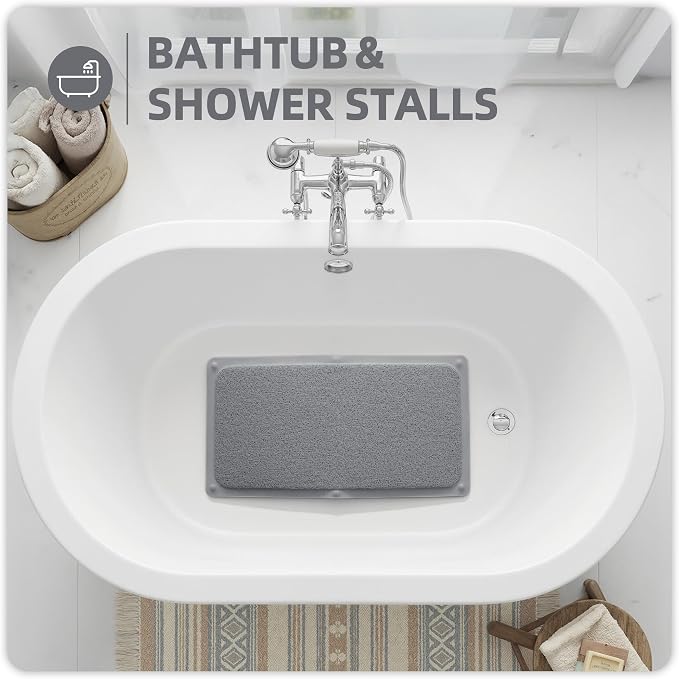 Upgraded Anti Slip Shower Mat for Inside Shower,Non Slip Bathtub Mat with Suction Cups,Shower Floor Mat,Scrubber Mats,Easy to Clean,Quick Dry,Easy Drainage,Loofah Bath Mat for Tub,Grey,17''x32''