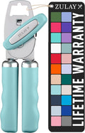 Zulay Kitchen Heavy Duty Stainless Steel Can Opener Manual with Bottle Opener - Rust Proof Manual Can Opener With Turn Knob & Comfy Soft Grip Handles - Dusty Blue