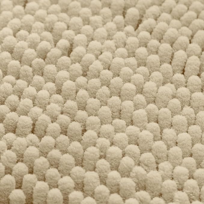 HOMEIDEAS 3 Pieces Bathroom Rugs, Ultra Soft Non Slip Absorbent Chenille Toilet Bath Mat Set (Beige)