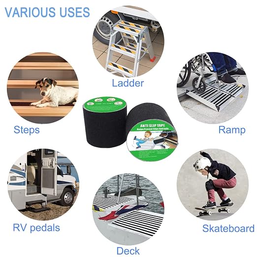 Yorwe Anti Slip Tape, High Traction,Strong Grip Abrasive, Not Easy Leaving Adhesive Residue, Indoor & Outdoor (4" Width x 190" Long, Black)