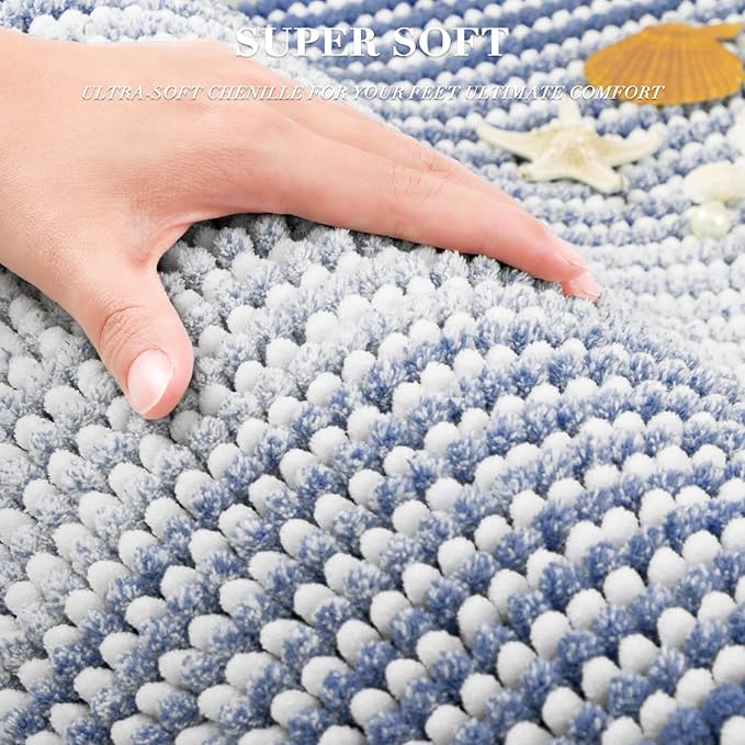BSICPRO Bathroom Rugs and Mats Sets, 2 Piece Thick Absorbent Chenille Bath Mat Rug Set Non Slip, Soft Shaggy Bath Room Floor Mats for Bathroom, Machine Washable (20" x 32" Plus 16" x 24",Denim Blue)
