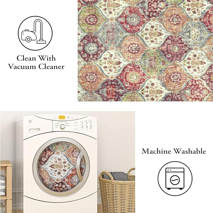 Lahome Moroccan Trellis Hallway Runner Rug, 2x6 Kitchen Runner Rugs Non Skid Washable, Vintage Laundry Room Rug Ultra-Thin Carpet for Bathroom Bedroom Entryway Elise, Orange/Terracotta