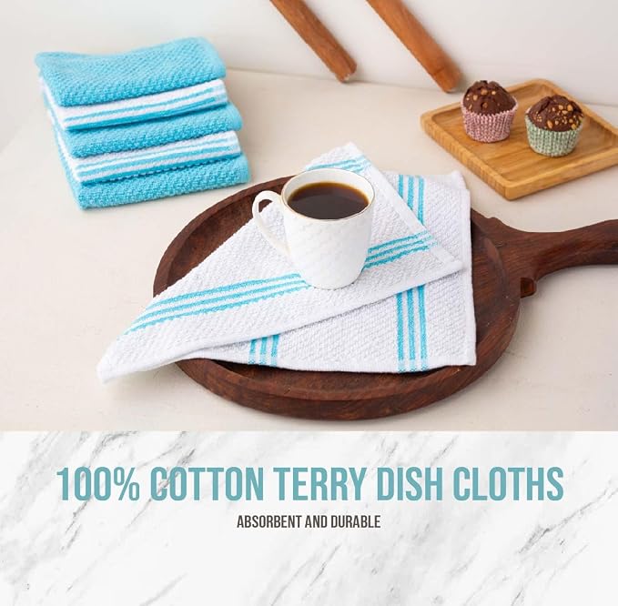 Lane Linen 16Pc Kitchen Towel Set - Heat Resistant Oven Mitts & Pot Holders, Reusable Dish Cloths, Absorbent Hand Towels - Aqua