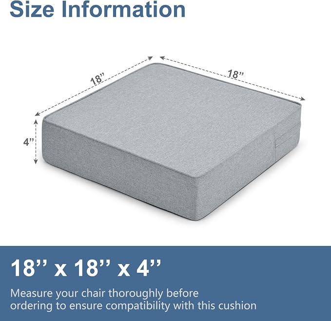 Shinnwa Gel Memory Foam Recliner Cushion for Elderly, Extra Large Seat Cushion, Dual-Layer Foam Chair Pad for Couch, Armchair, Wicker Chairs, Floor, 18 × 18 × 4in, Light Gray