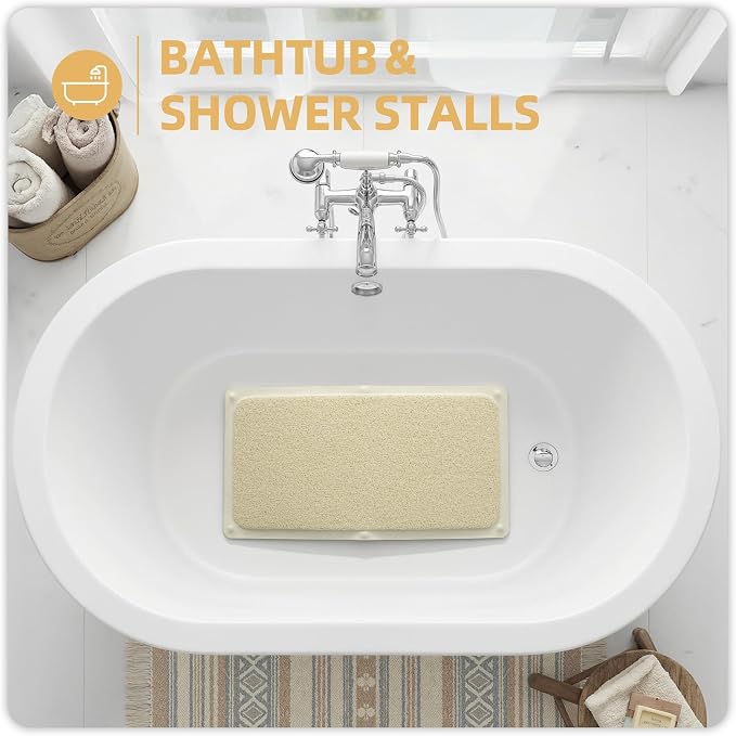 Upgraded Anti Slip Shower Mat for Inside Shower,Non Slip Bathtub Mat with Suction Cups,Shower Floor Mat,Scrubber Mats,Easy to Clean,Quick Dry,Easy Drainage,Loofah Bath Mat for Tub,Beige,17''x32''