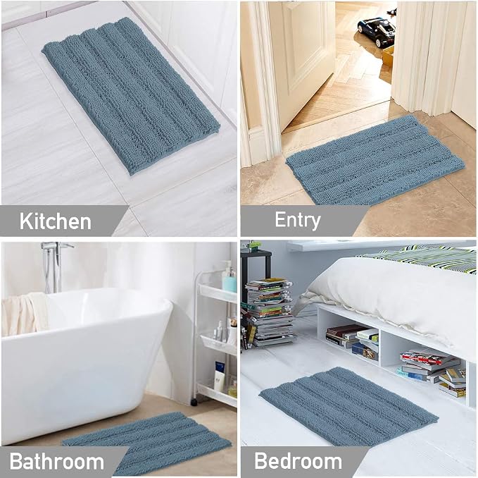 Turquoize Chenille Bath Rugs Shaggy Bathroom Rugs Non Slip Bath Rugs for Bathroom 20 x 32 and 20 x 20U Stone Blue Bath Rug Extra Soft and Absorbent Area Rug, (20" x 32" and 20" x 20"U), Stone Blue
