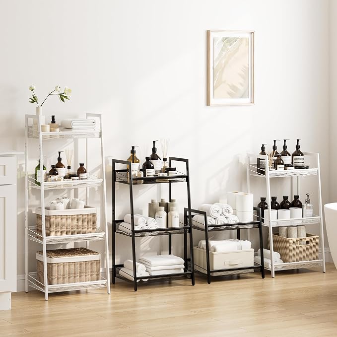 Masupu 4 Tier Bathroom Shelf, Bathroom Organizer and Storage for Small Space, Free-Standing Metal Rack Shelves Waterproof for Kitchen, Bathroom, Laundry, Toilet, White