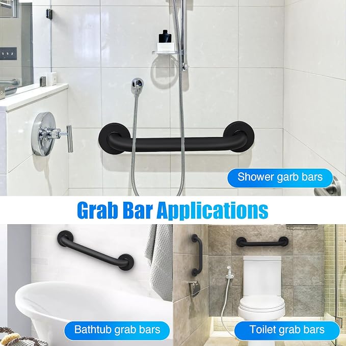 ROTHLEY 18 Inch Grab Bar for Bathtubs and Showers: Stainless Steel Shower Grab Bar Wall Mounted Shower Handle with Concealed Screws for Toilet Assistance (Matte Black)