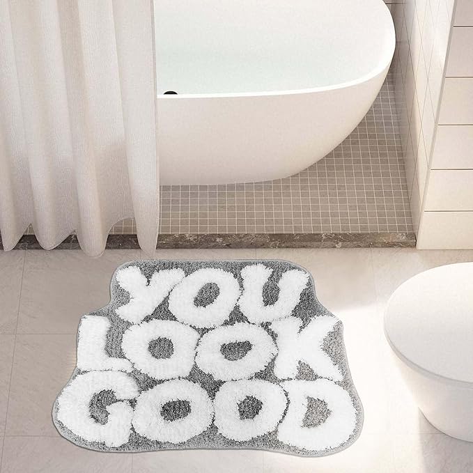 You Look Good Bath Mat Cute Bathroom Rugs, Grey Kitchen Rugs Door Mats Soft & Absorbent Plush Coral Fabric, Cool Funny Indoor Welcome Mats Home Carpets Non-Slip Washable 25”x21”