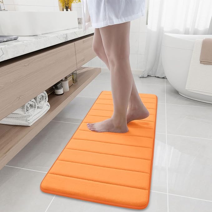 Buganda Memory Foam Bath Mat, 47" x 17", Ultra Soft and Non-Slip Bathroom Rugs, Water Absorbent and Machine Washable Bath Rug Runner for Bathroom, Shower, and Tub, Orange