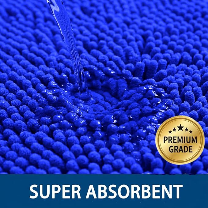 Bathroom Rugs Sets 2 Piece,Super Absorbent Chenille Bath Mats and U-Shaped Toilet Rug,Strong PVC Non Slip Backing,Microfiber Washable Dry Quickly Bath Mats for Bathroom(20"x32"+20"x20"U, Royal Blue)