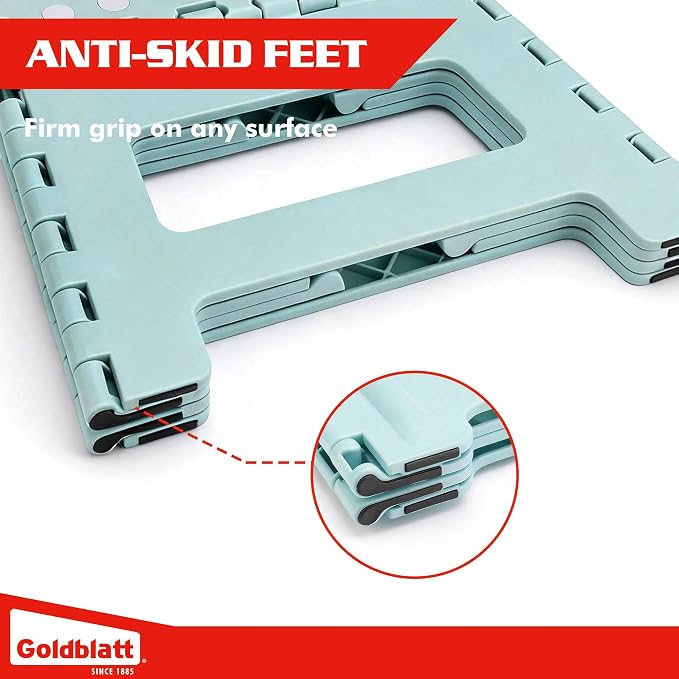 Goldblatt 8.5" Folding Step Stool for Adults and Kids, Lightweight Heavy-Duty Plastic Portable Foldable Stool with Non-Slip Top and Anti-Skid Feet, 300 lbs Capacity, Kitchen & Bathroom, Blue-Green