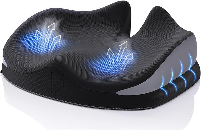 Benazcap Large Seat Cushion for Office Chair Memory Foam Coccyx Pain Relief Cushion Pillow for Back Support Non-Slip Seat Pad for Office Desk, Car Seat, Wheelchair, Sciatica