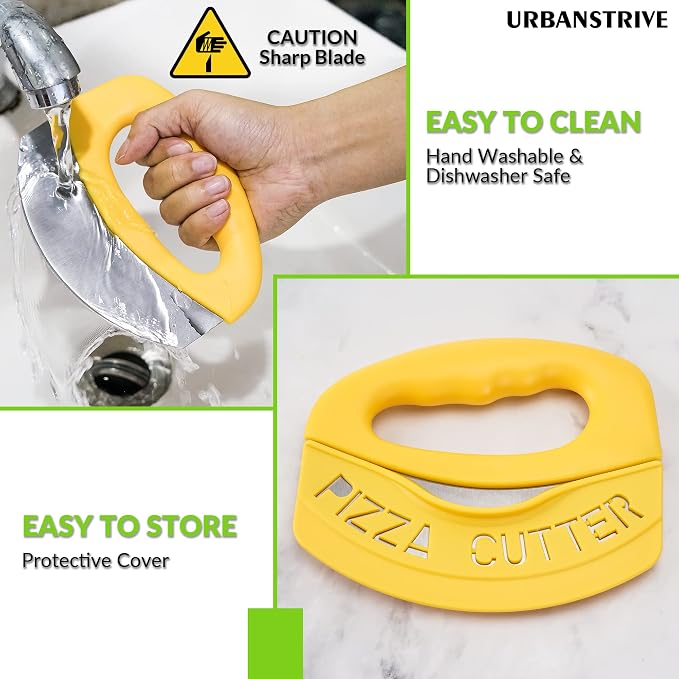 Urbanstrive Heavy Duty Stainless Steel Pizza Cutter with Cover, Super Sharp Blade Pizza Knife Pizza Cutter Rocker, Perfect Kitchen Gadgets for Pizza Cutting Home Essentials, Yellow