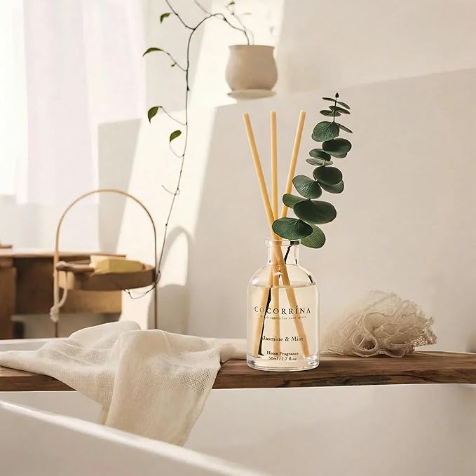 COCORRÍNA Eucalyptus Reed Diffuser Set of 3 - Lemon Eucalyptus, Jasmine & Mint, Ocean Breeze Scents, 1.7 fl oz Each, Total 5.1 oz, Scented Oil Diffusers for Home & Office