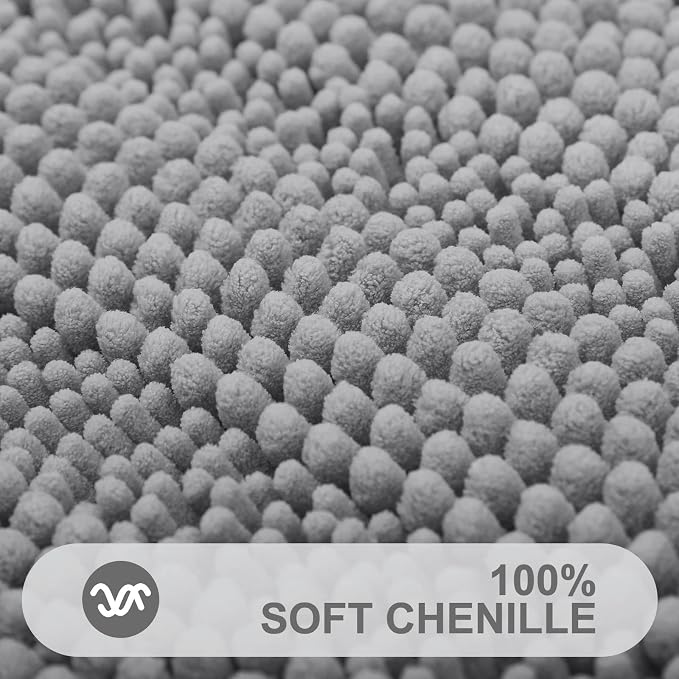 Grandaily Chenille Striped Bathroom Rugs 47x24, Extra Thick and Absorbent Bath Mats, Non-Slip Soft Plush Shaggy Shower Carpet, Machine Wash Dry, Bath Rug for Bathroom, Dark Gray