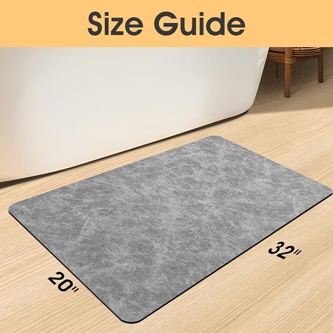 ACCUMTEK Non Slip Bath Mat, Thin Bathroom Rugs Fit Under Door, Quick Dry Bath Mats, Machine Washable Bath Rugs for Bathroom, Bathtub & Kitchen, Bathtub, Light Gray/Crackle/32 x20