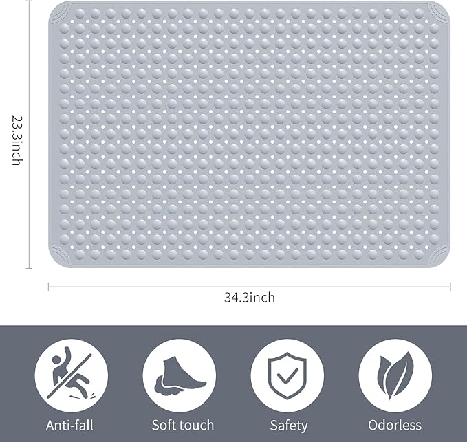 Yolife Extra Large Shower Mat, 34.3" L x 23.3" W TPE Anti Slip Stand Up Shower Mat with Drain Holes and Suction Cups, Large Size Mat More Suitable for Shower Stall, No Odor, Heavy Mat