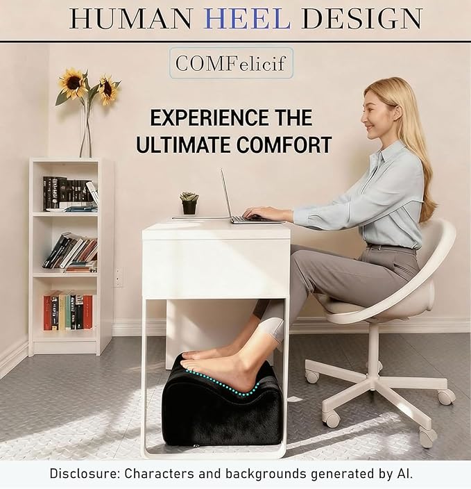 Foot Rest for Under Desk at Work,At Work Soft Ergonomic Footrest,Support Foot Pillow,Heel Chair,Leg Elevation Pillow,(Black)