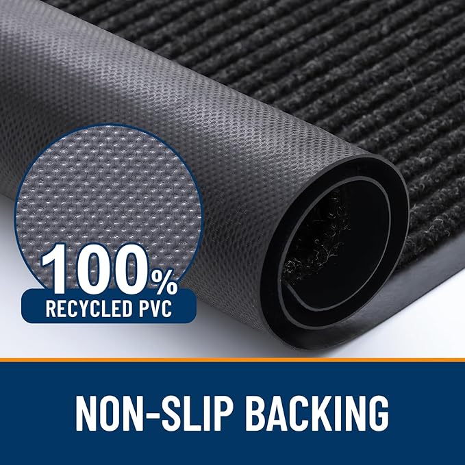 OLANLY Front Door Mat Indoor Outdoor Entrance, 2-Pack 29.5 x 17 Inch, Waterproof Heavy Duty Doormat, Fade Resistant, Low Profile, Easy Clean Patio Porch Welcome Floor Mats for Entry, Off-Black