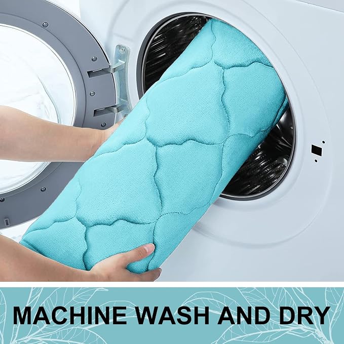 OLANLY Memory Foam Bath Mat Rug 47x24, Ultra Soft and Absorbent Bathroom Rugs, Non-Slip, Comfortable, Machine Washable Bath Carpet for Bathroom Floor, Tub, Shower and Home Decor Accessories, Sky Blue